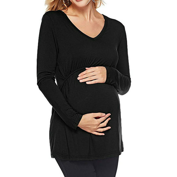 Women Pregnant Nursing Maternity Long Sleeve Solid Top Irregular Pullover Hooded